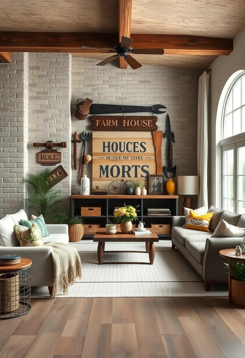 Use‌ antique⁤ farm tools or⁣ weathered signage as unique⁤ wall décor elements that tell a story