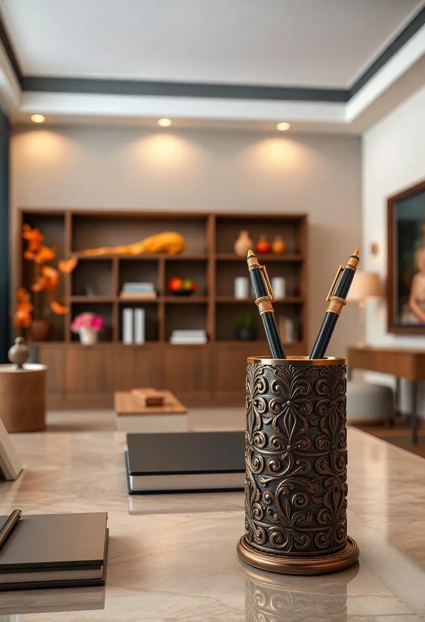 Ornate ⁢Pen ‍Cup Crafted from Rich Materials