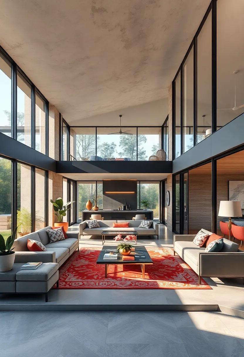Characterized by its open-plan design, this home uses glass walls to dissolve boundaries and emphasize spaciousness