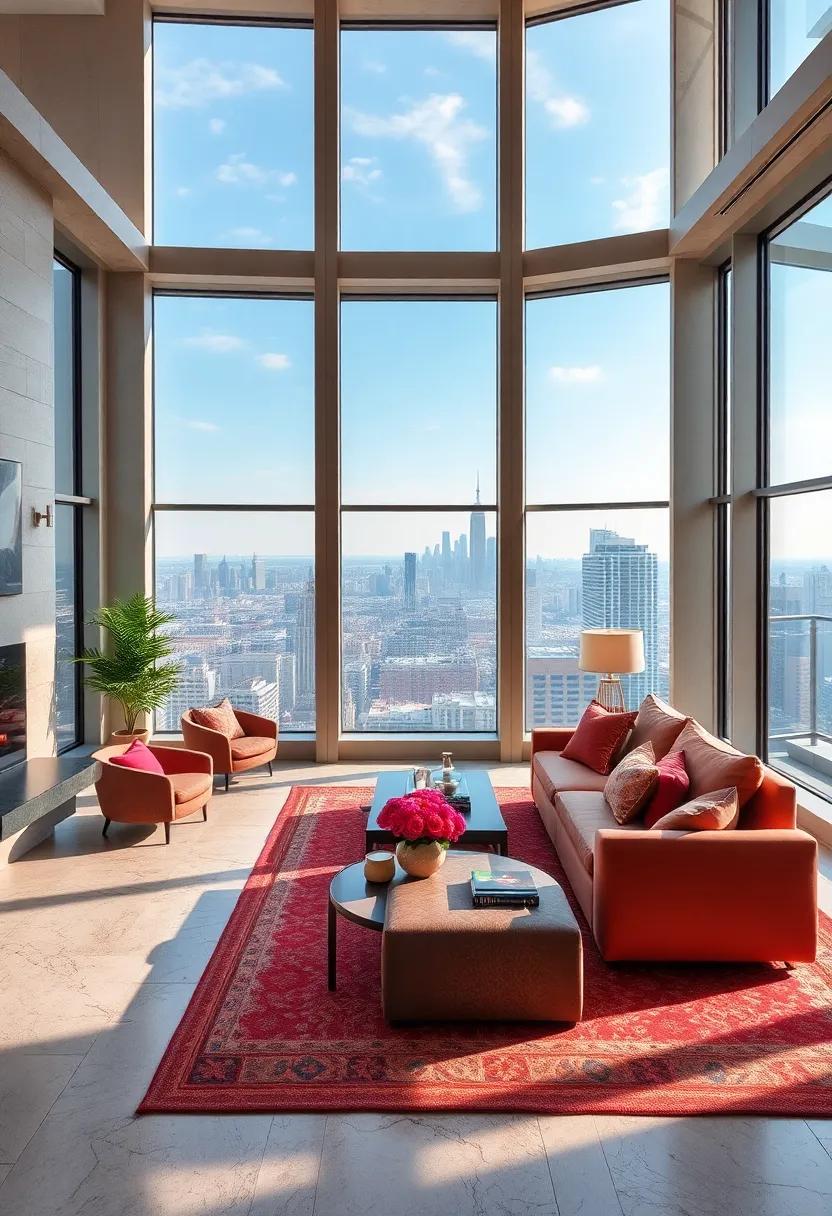 The floor-to-ceiling windows in this penthouse master suite provide an intimate connection to the sprawling skyline