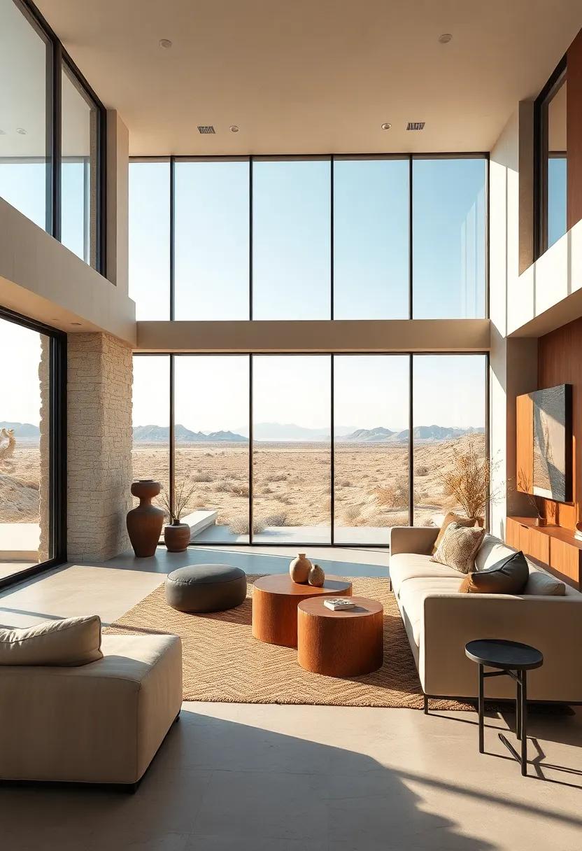 Surrounded by desert landscape, this home's massive windows frame stark beauty and accentuate minimalist interiors