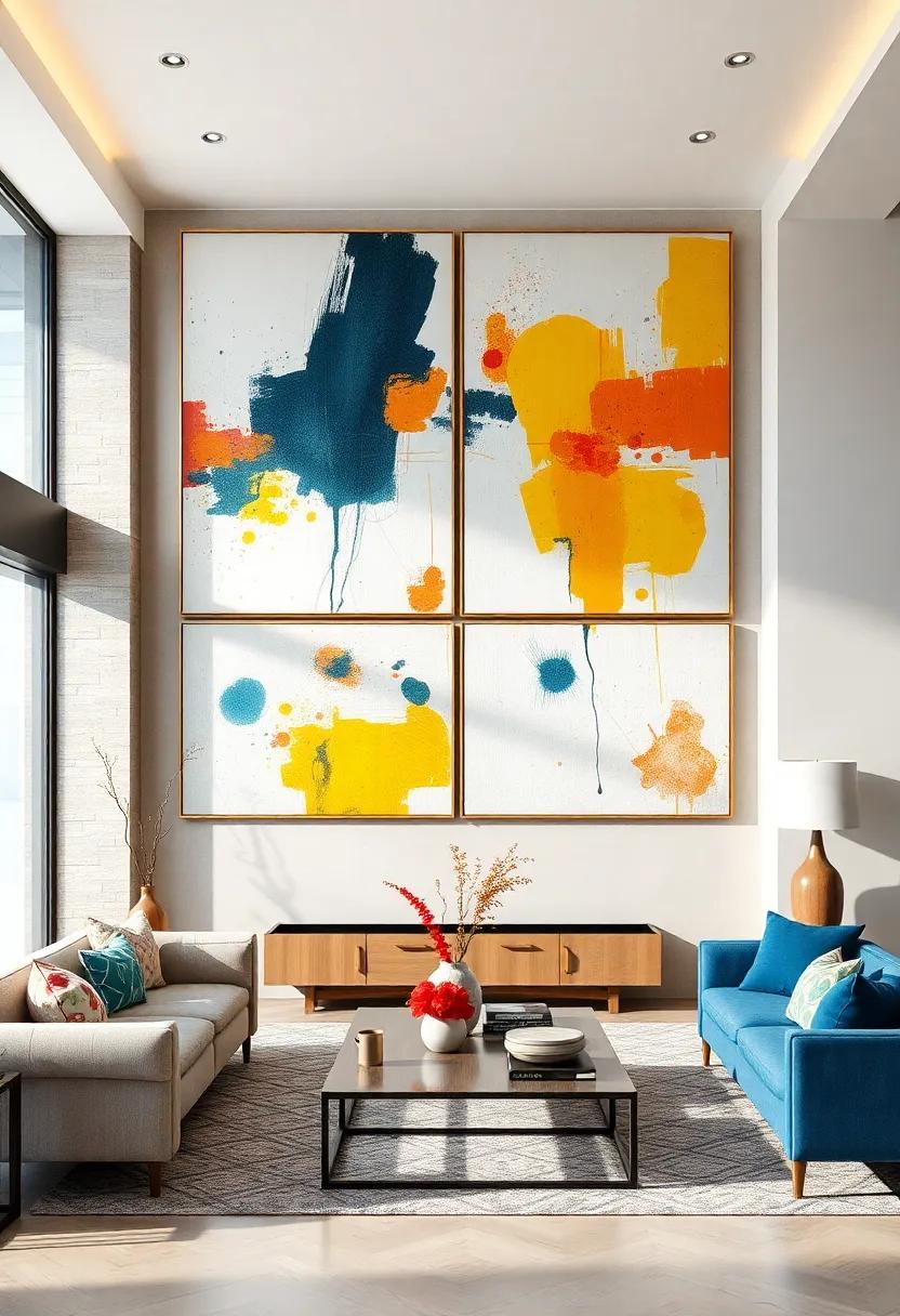 Abstract Expressionist Masterpieces: Bold splashes of paint⁤ and dynamic shapes make a dramatic statement, ⁣perfect for adding movement and intensity