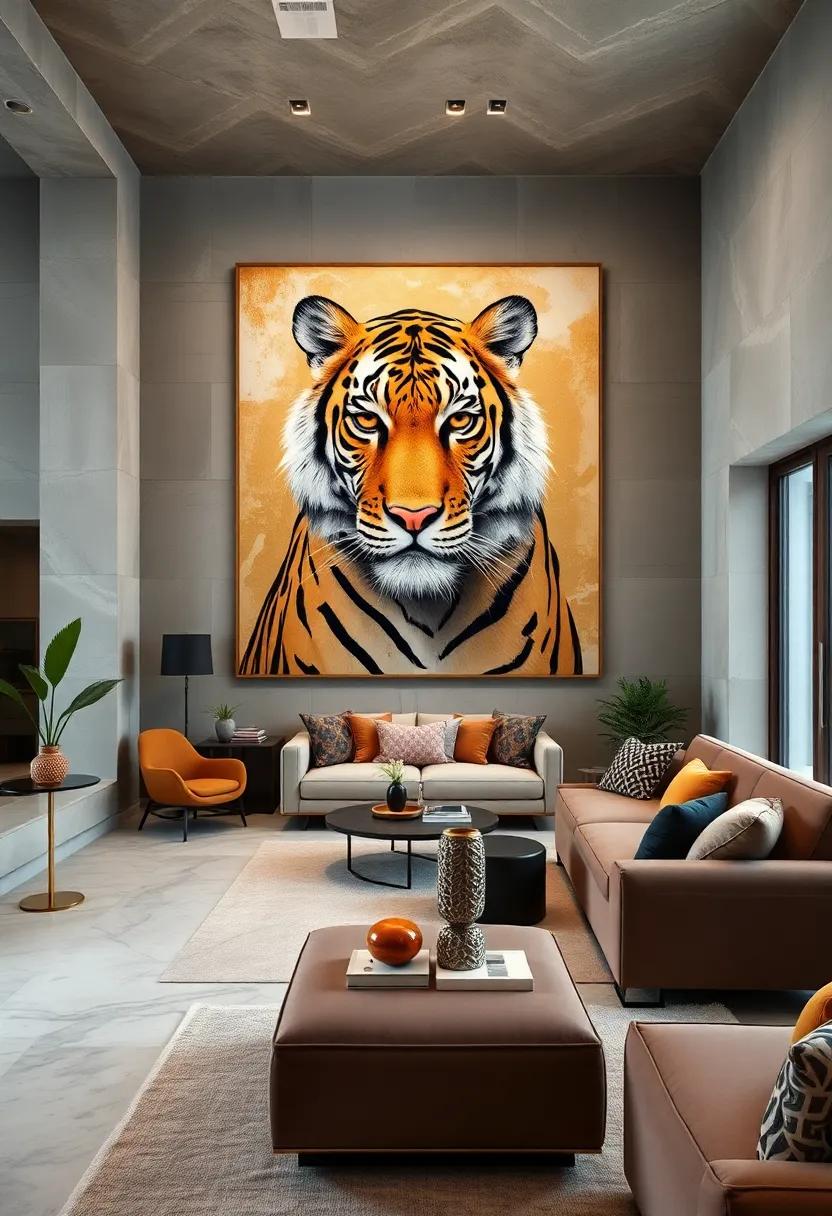 Exotic Animal Portraits: Oversized depictions of ‍majestic creatures like tigers or ‌peacocks add a⁢ wild, luxurious feel