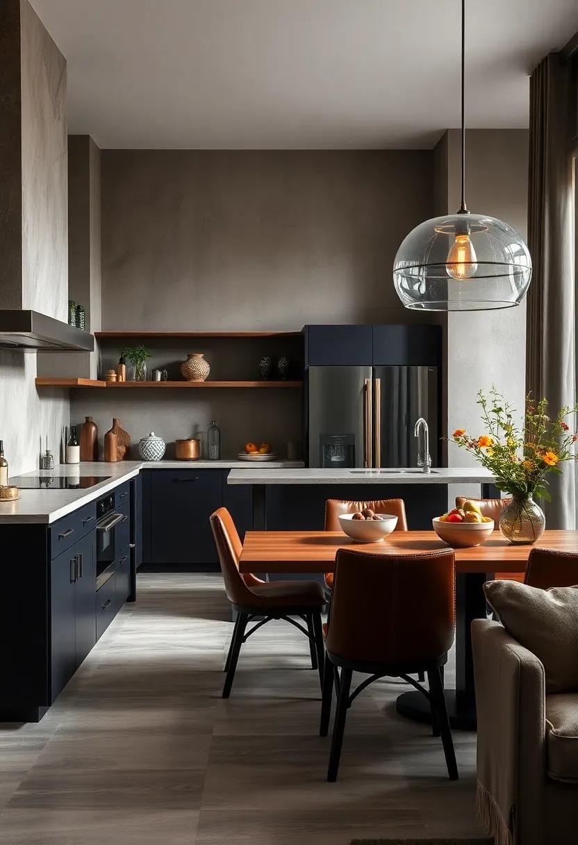 Add leather-upholstered dining chairs in shades like black, brown, or deep teal for tactile richness