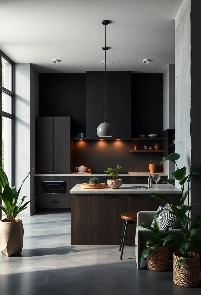 Bring in dark green or black indoor plants for organic touches that thrive in shadowy corners