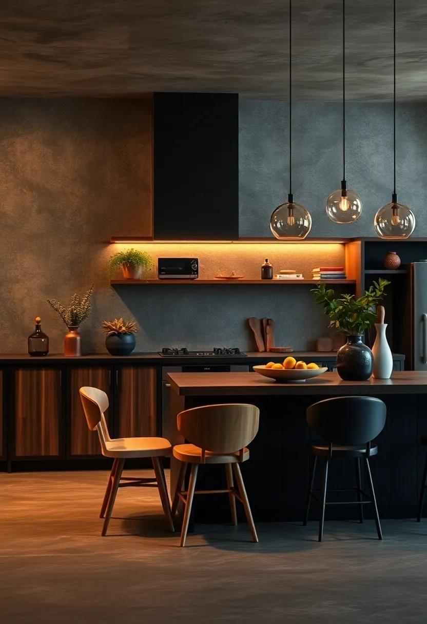 Install under-cabinet lighting with a warm hue to balance dark surfaces with inviting warmth