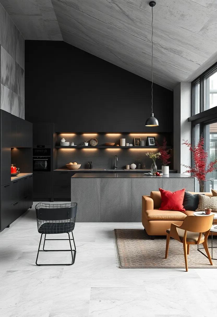Mix matte and glossy finishes to enhance dimensionality within a monochrome palette