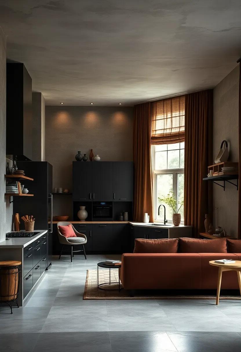 Use heavy velvet drapes or Roman shades in deep colors to soften light and add texture