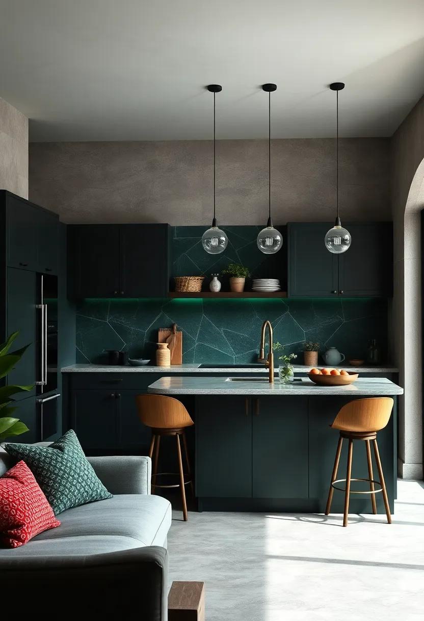 Use rich emerald green accents to bring a lush, moody vibe into your kitchen space