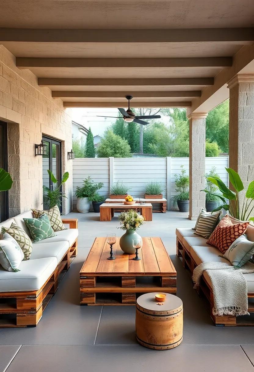 Elegant Entertainer: A large pallet lounge set with an integrated coffee table centerpiece,⁤ perfect for outdoor⁣ gatherings