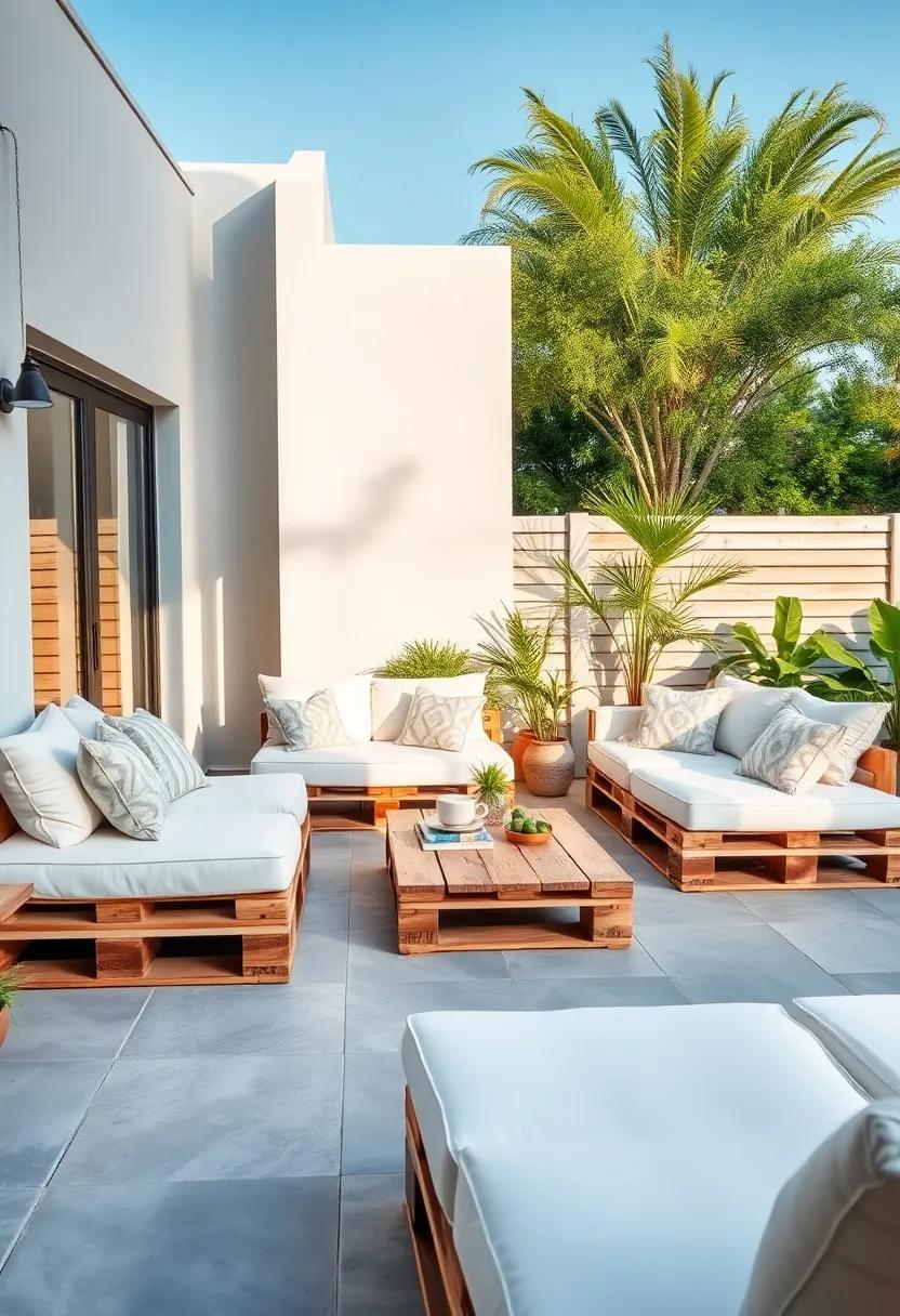 Minimalist Modern: Sleek, low-profile⁢ pallet loungers painted ‌in crisp white with neutral-toned cushions for a clean look