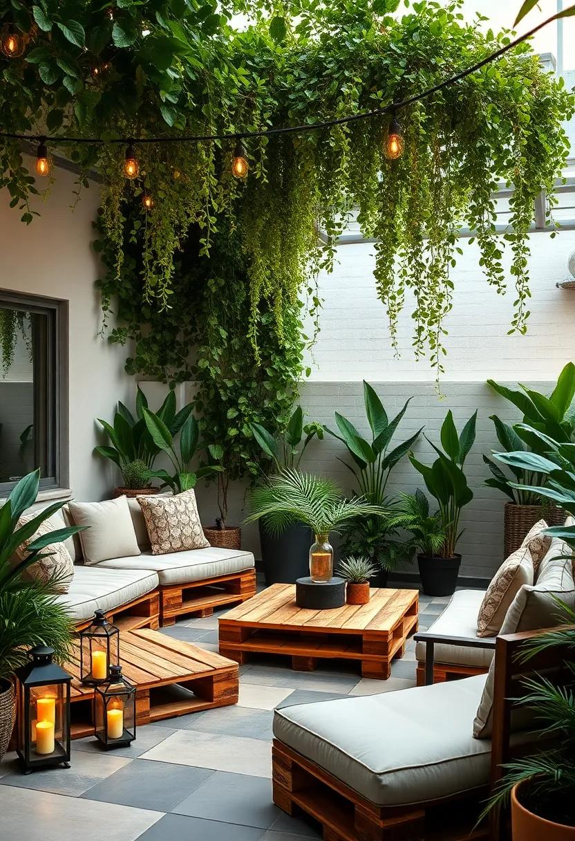 Urban‌ Jungle: Multi-level pallet platforms surrounded by ⁣cascading plants and lanterns to create a lush ‍outdoor ‌haven