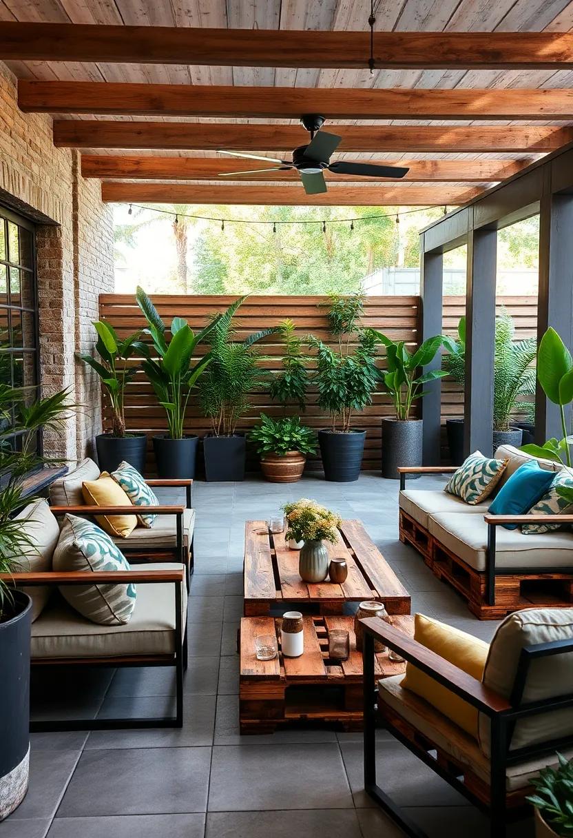 Industrial Edge: Raw wood pallets combined with metal⁣ legs ⁣and⁤ dark-stained finishes for an urban‍ patio​ aesthetic