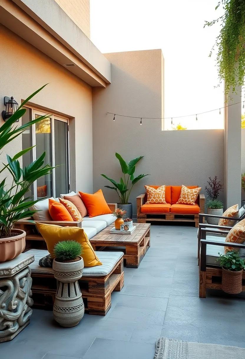 Sunset Lounge: A reclining‍ pallet daybed painted in warm tones, complemented by sunset-inspired textiles