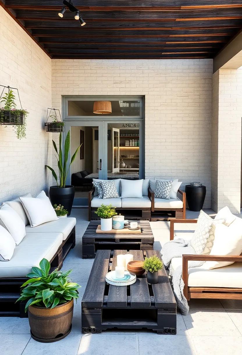 Monochrome Magic: stained black pallets‍ paired with white and gray ⁤cushions for a sophisticated contrast