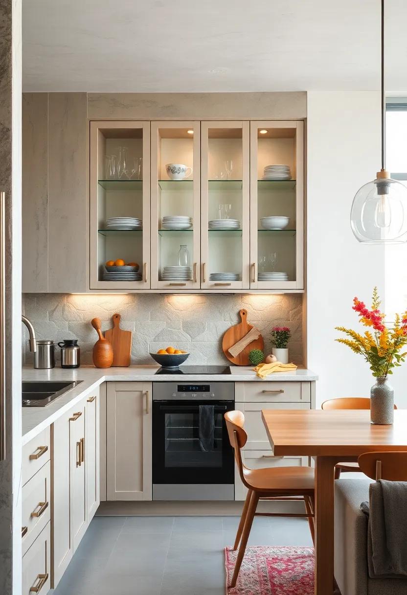 Incorporate⁢ glass-front cabinets to create an open, airy feel while showcasing your ‌favorite dishes and glassware