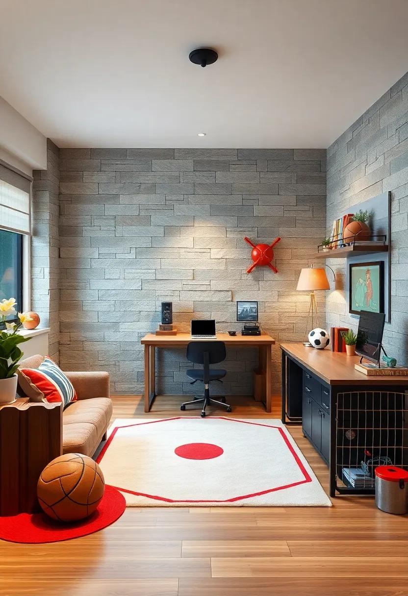 A desk‌ shaped like a goalie's ‍net or ​a baseball diamond for homework