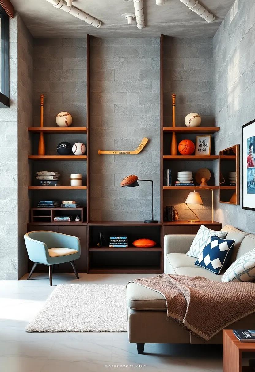 Shelving shaped like ⁢sports equipment,‌ such ‌as baseball bats or hockey⁤ sticks