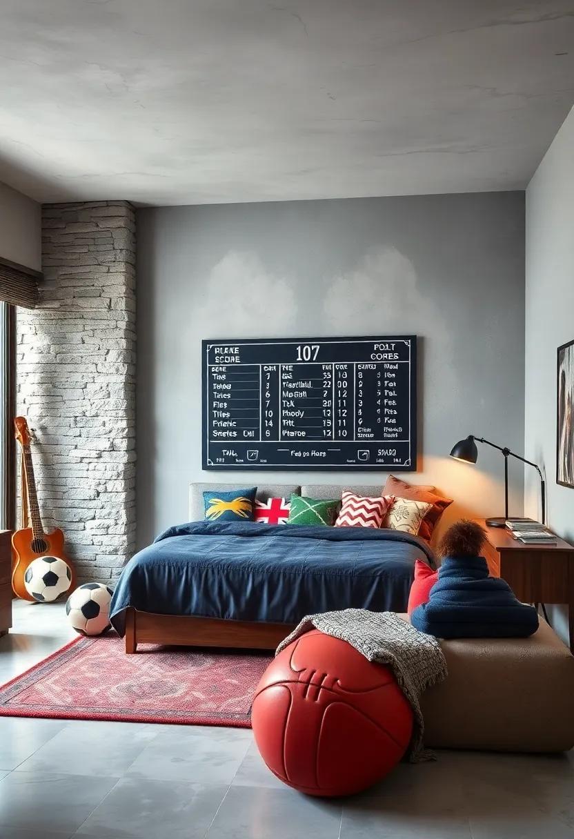 A ‌wall-mounted ‌scoreboard chalkboard for tracking game stats or chores