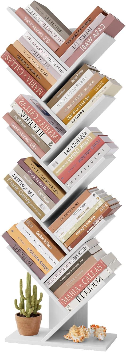 How We Loved the Hoctieon 10-Tier Tree Bookshelf’s Space-Saving Design