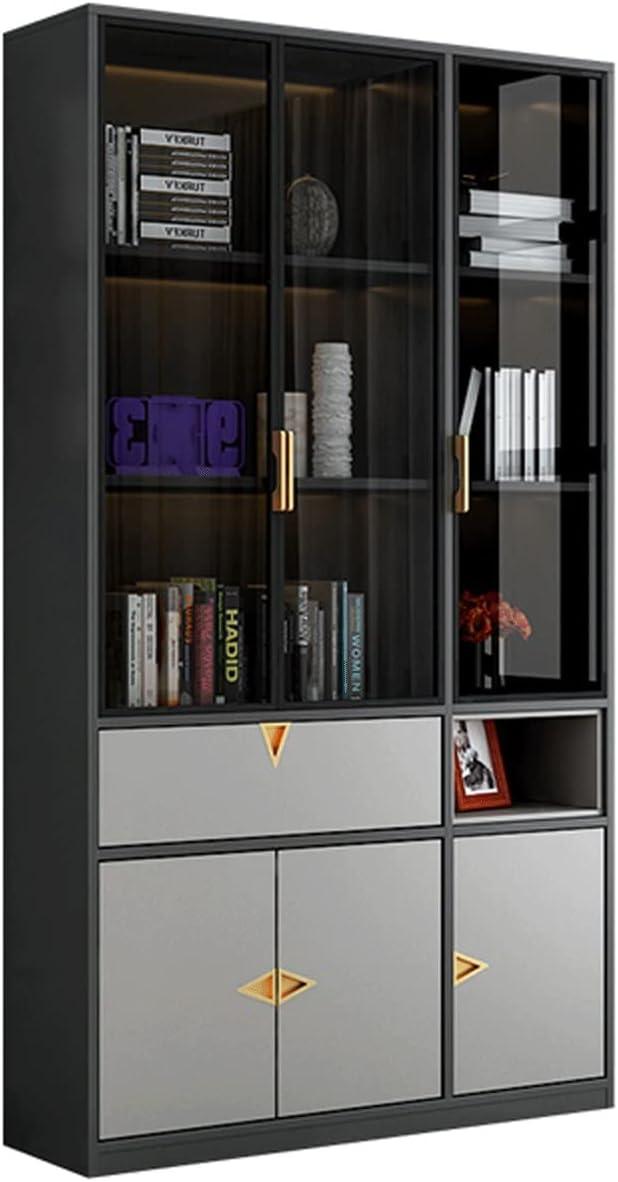 Our Take on the Sleek Dark Gray Glass Door Bookcase Storage Organizer
