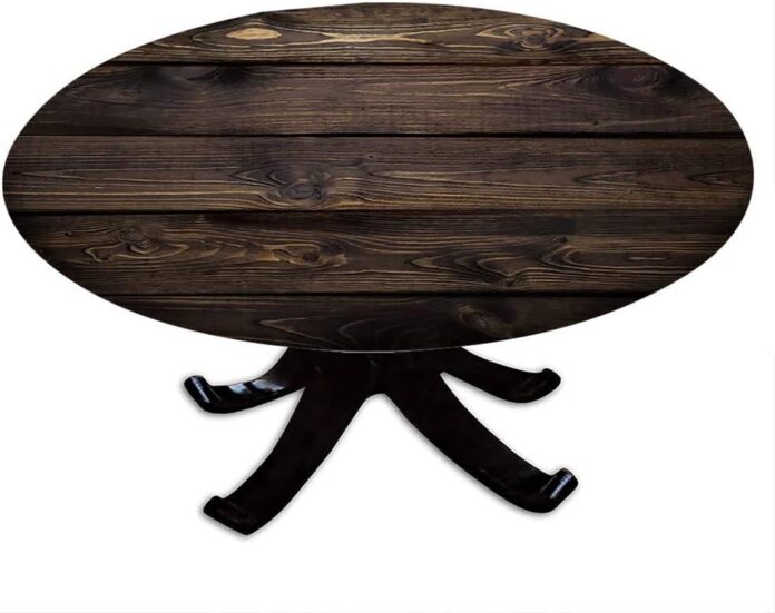 How We Loved the Wood Panel Round Table Cloth for Our 44″ Table