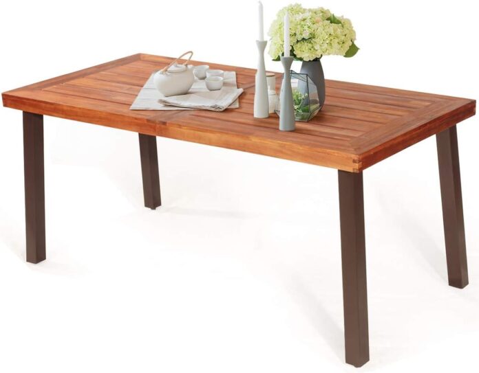 How We Loved the Tangkula Acacia Wood Table for Indoor & Outdoor Use
