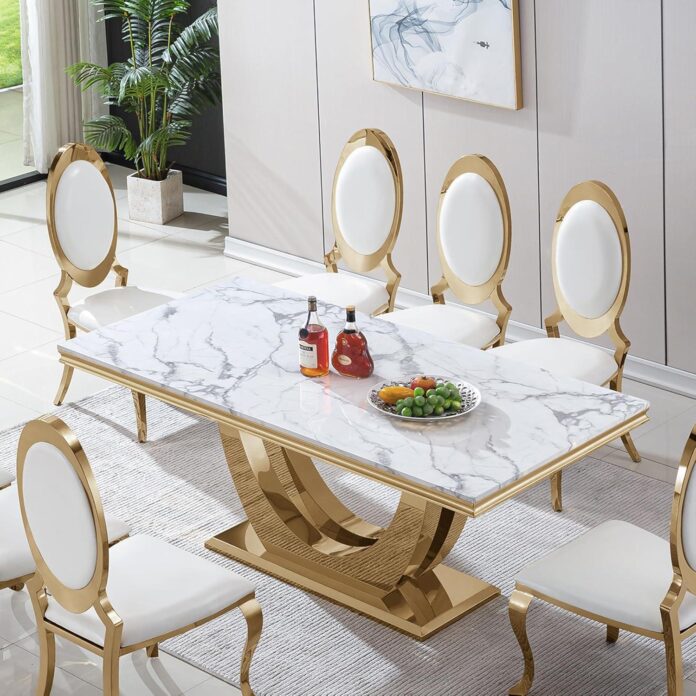 Our Take on the Elegant 70″ Faux Marble Dining Table for 6-8
