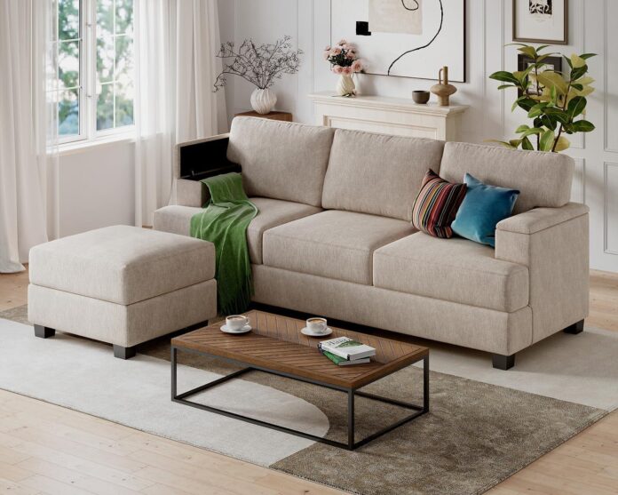 Our Honest Take: Cozy & Practical 85″ Khaki Sectional Sofa Review