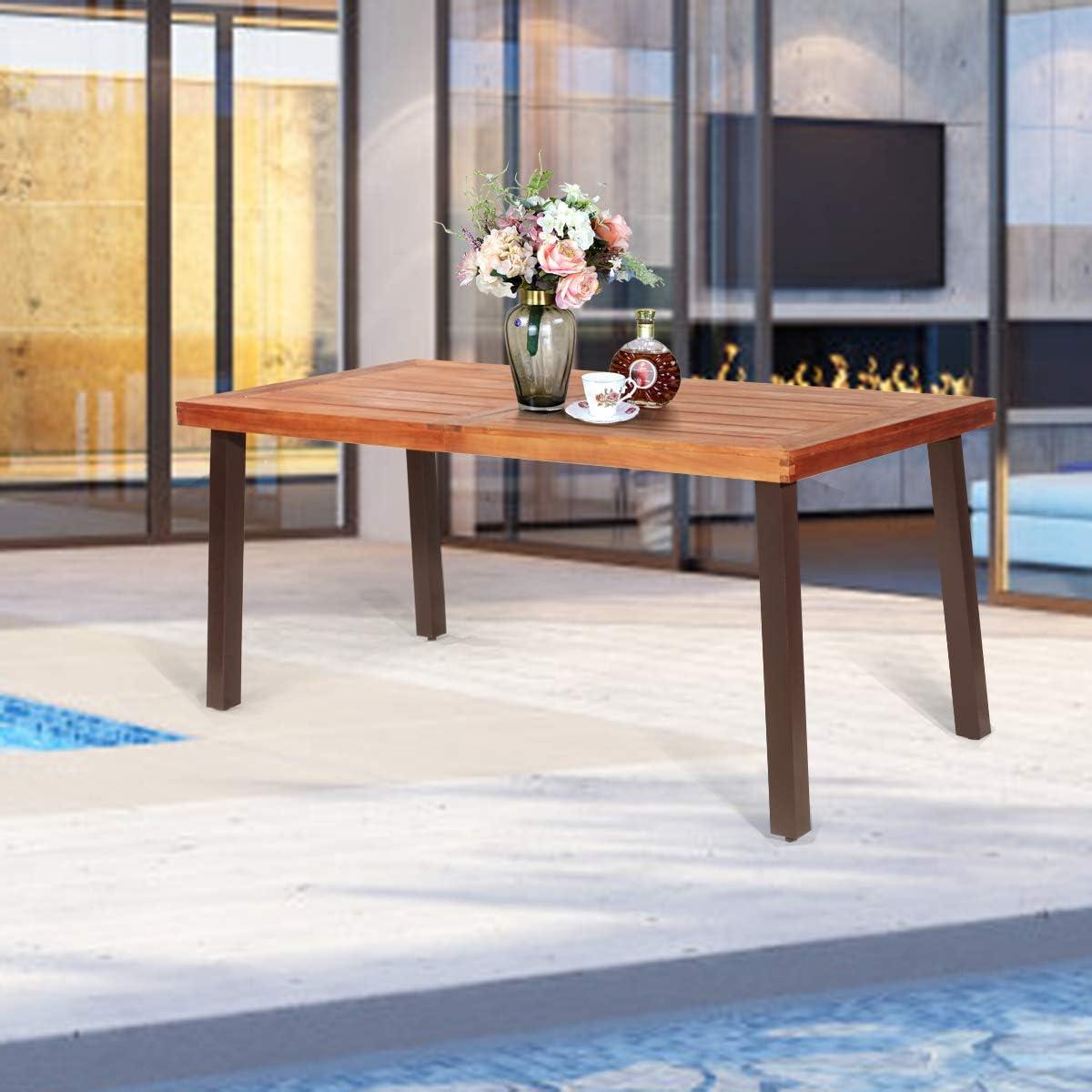 How We Loved the Tangkula Acacia Wood Table for Indoor & Outdoor Use