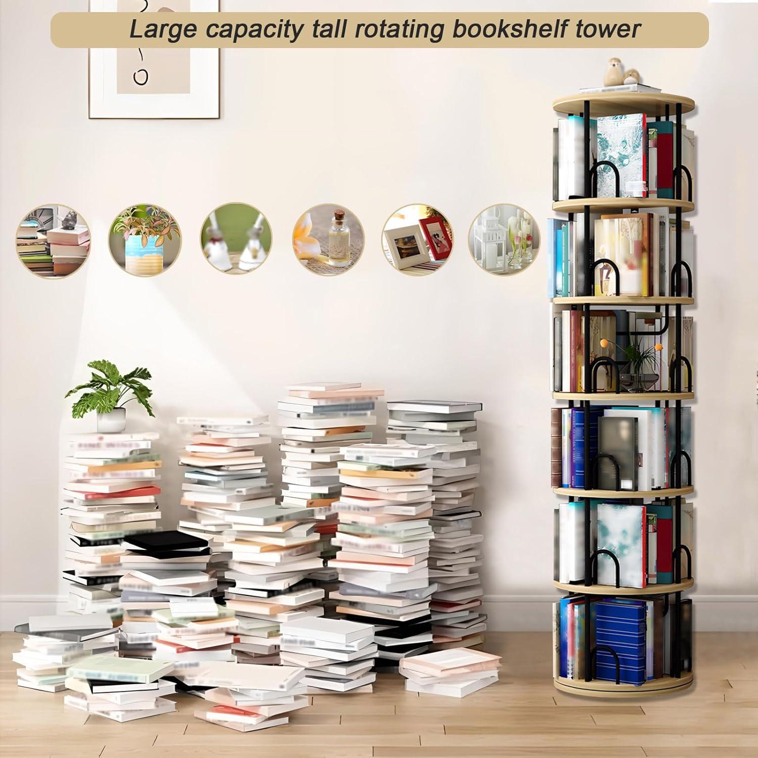 Our Take on the 360° Rotating Bookshelf Tower: Space-Saving & Stylish