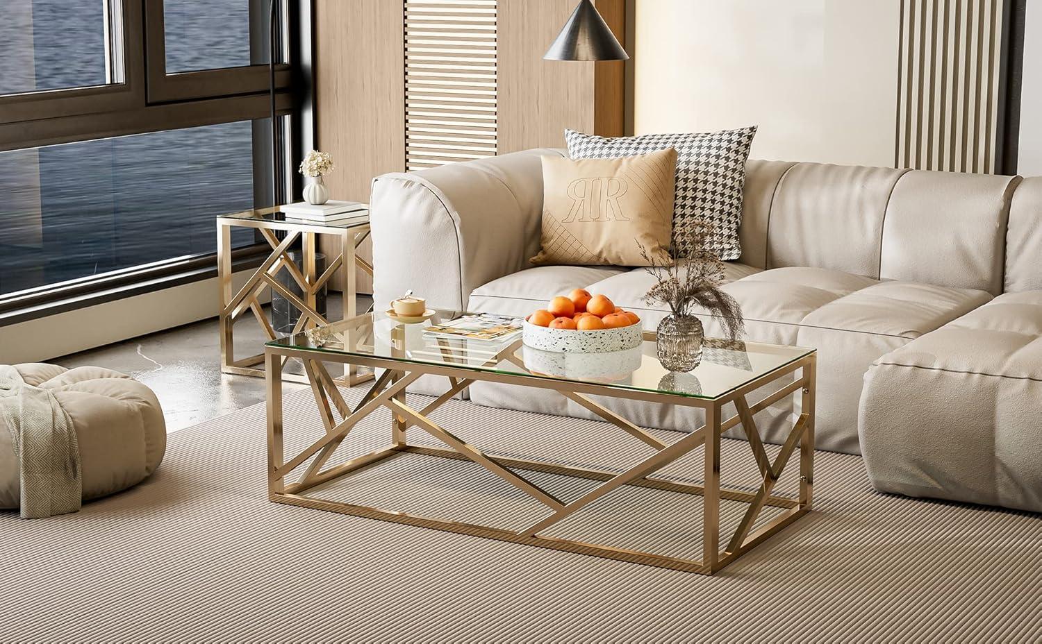 Our Take on the IKIFLY Gold glass ‌Coffee Table's Modern Elegance