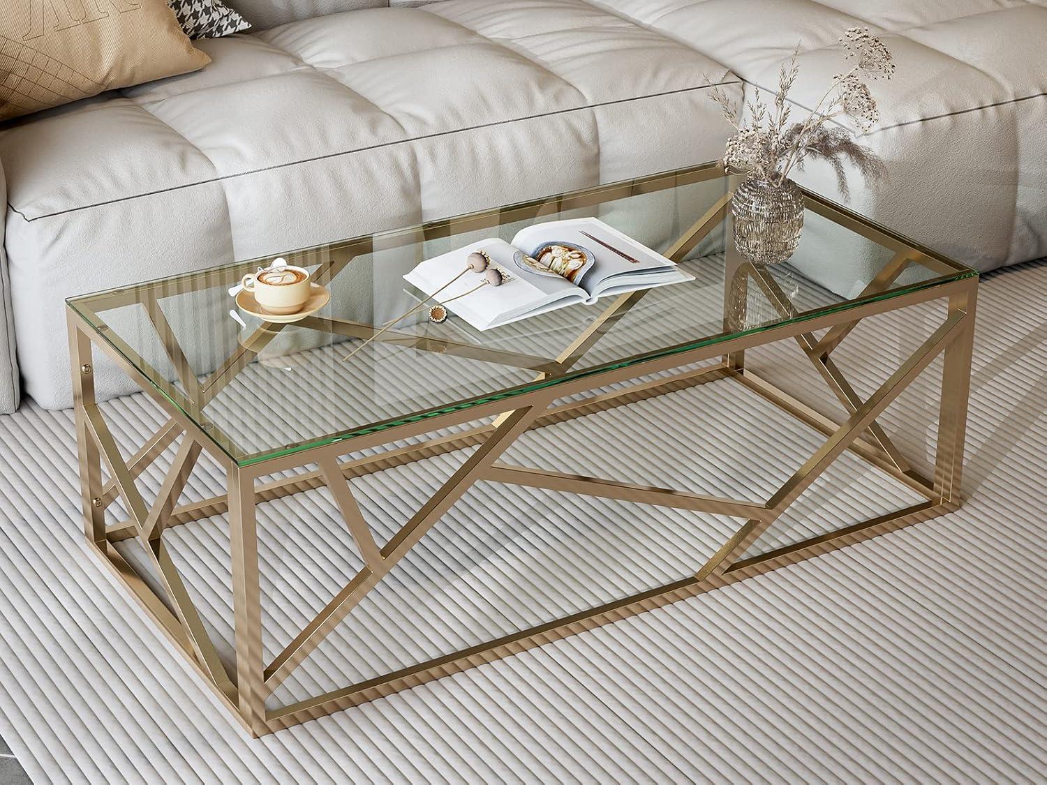 Our Take on the IKIFLY Gold⁣ Glass Coffee Table's Modern Elegance