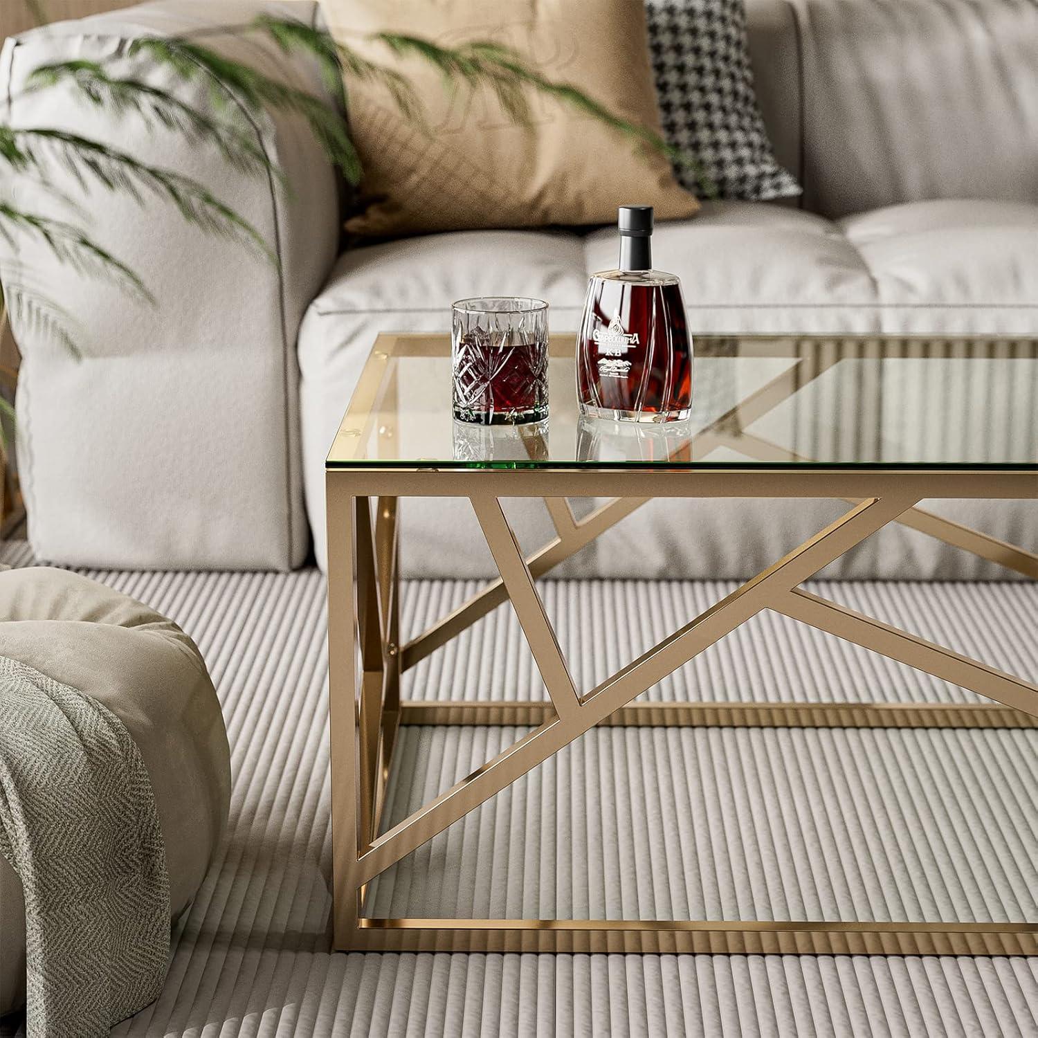 Our Take on ​the IKIFLY gold Glass Coffee Table's Modern Elegance