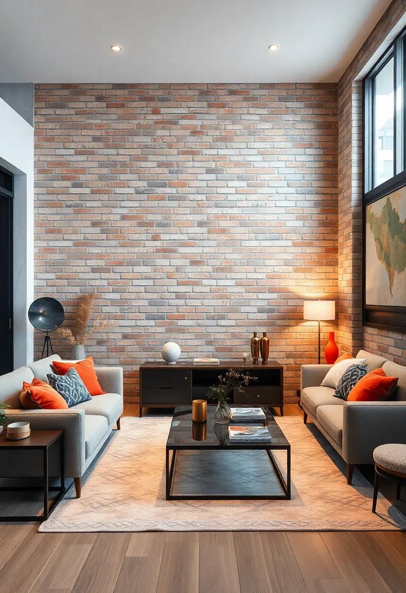 A textured brick accent wall enhances industrial-style apartments, harmonizing‍ effortlessly with metal ⁤accents and neutral-toned ‌sofas