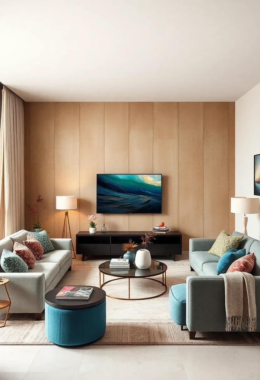 warm beige accent walls create a neutral backdrop ⁢that elevates colorful accent pieces and eclectic decor ‍with effortless sophistication