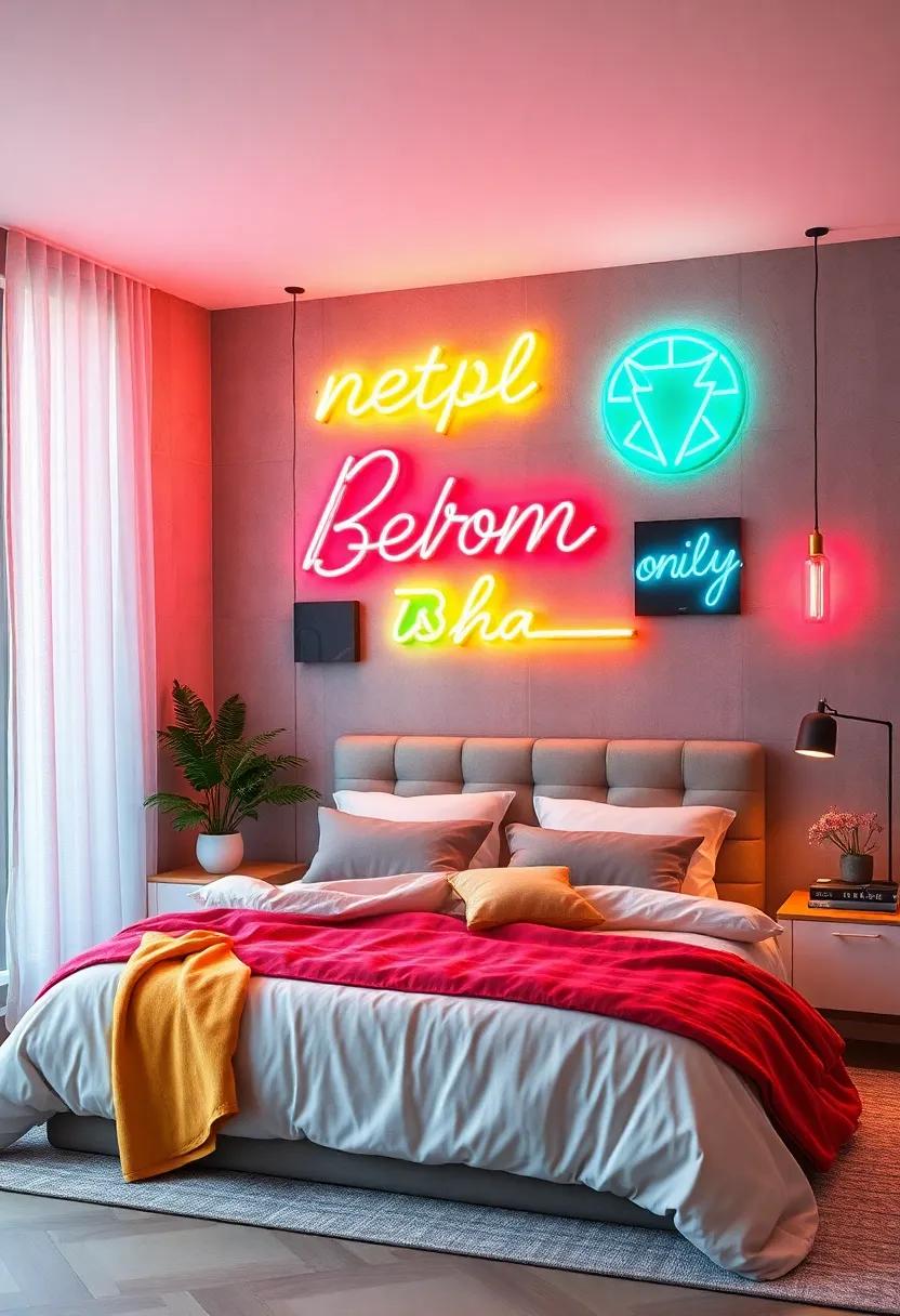 Color-Blocking ‌Glow - Combine‌ neon signs in contrasting colors for a striking, modern feature wall
