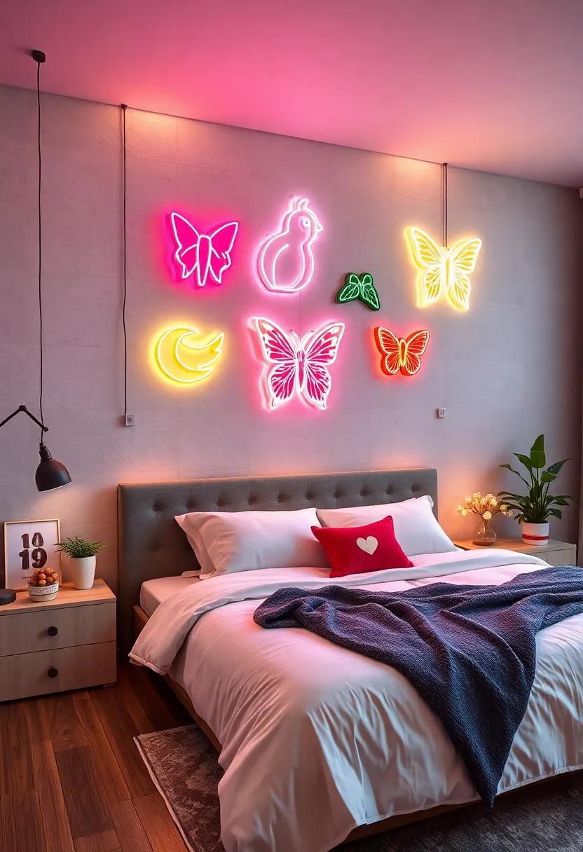 Animal Silhouettes - Neon signs‌ shaped like a cat, bird,⁤ or butterfly introduce whimsy and softness