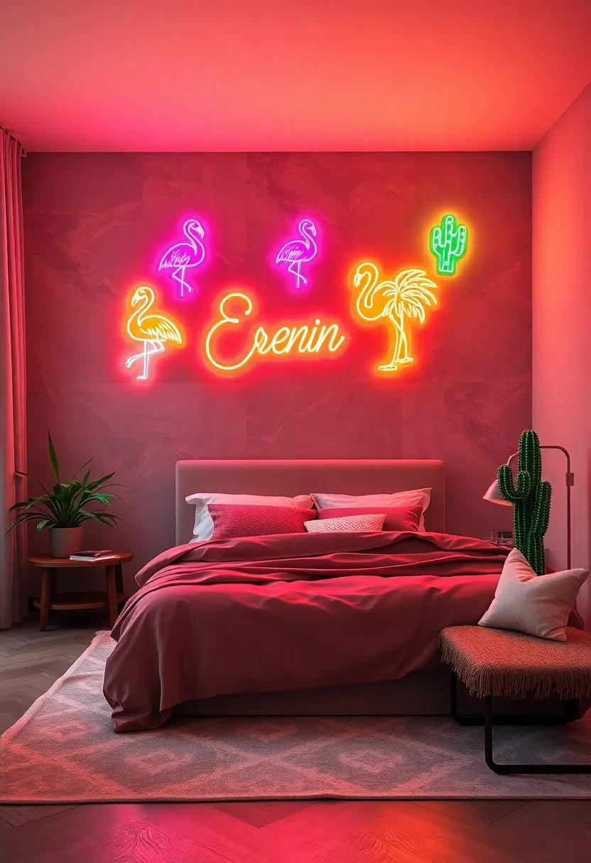 Nature-Inspired Neon - Flamingos, palm trees, or cactus shapes illuminate a tropical​ and fresh aesthetic