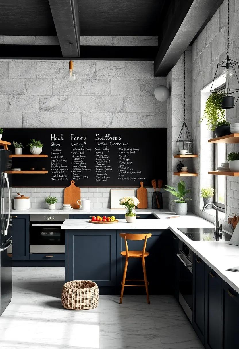 Black Chalkboard​ Wall for Notes ⁤and ​Menu‌ Planning