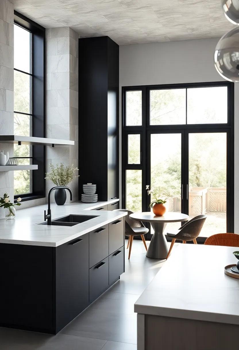 Black‌ Metal Bar​ Stools Against a⁣ White Breakfast ​Bar