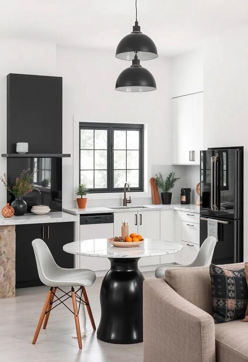 Bold Black‍ Appliances Against Crisp White Walls