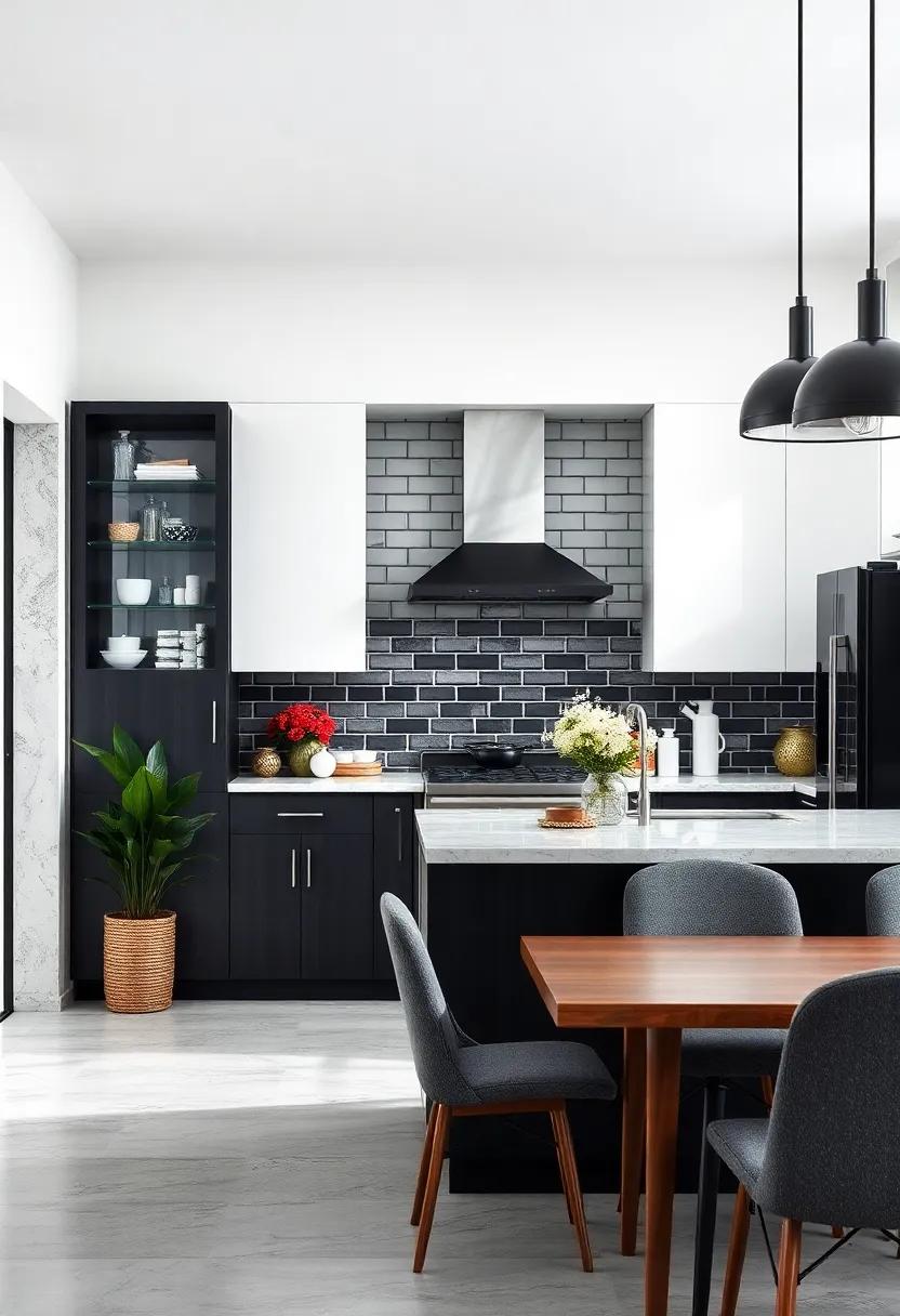 Contrasting Black ‍and White Subway Tile ⁤Backsplash