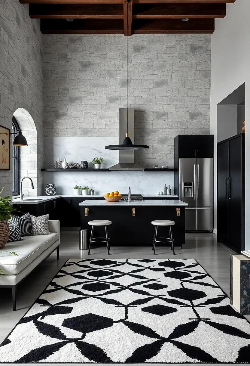 Geometric Black and White Rugs to ​Define the‌ Area