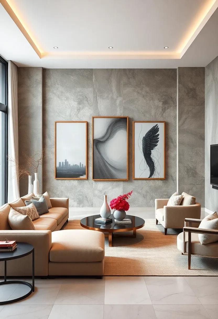 Position artworks and sculptures asymmetrically to add contemporary flair while maintaining balance