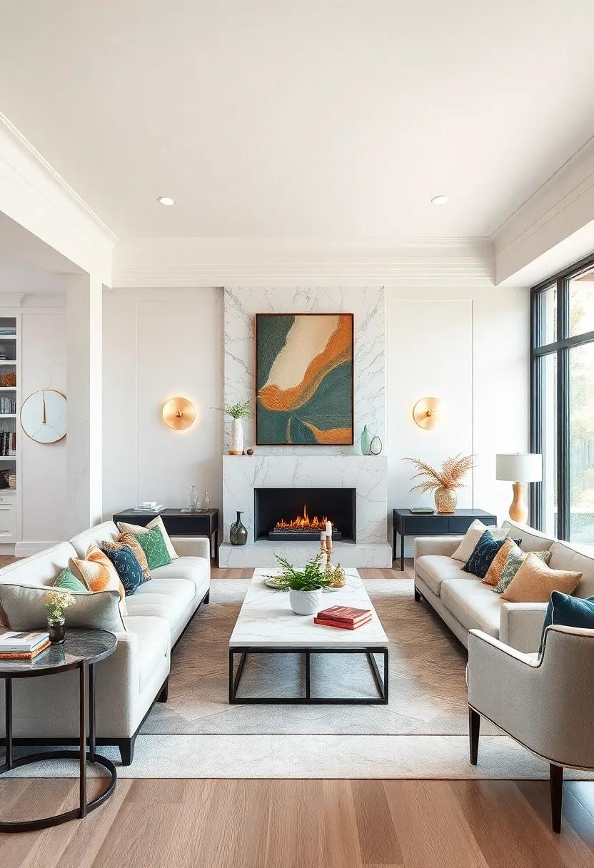 Opt for sleek‌ marble surfaces on side tables or⁢ a fireplace mantel for instant sophistication
