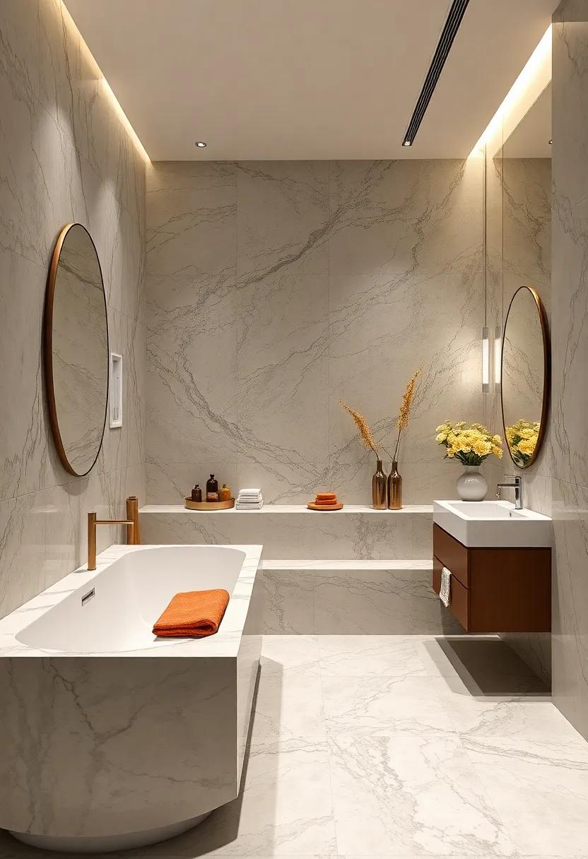 Luxurious Marble: Polished⁣ stone surfaces create an opulent feel⁤ grounded by practical⁢ durability