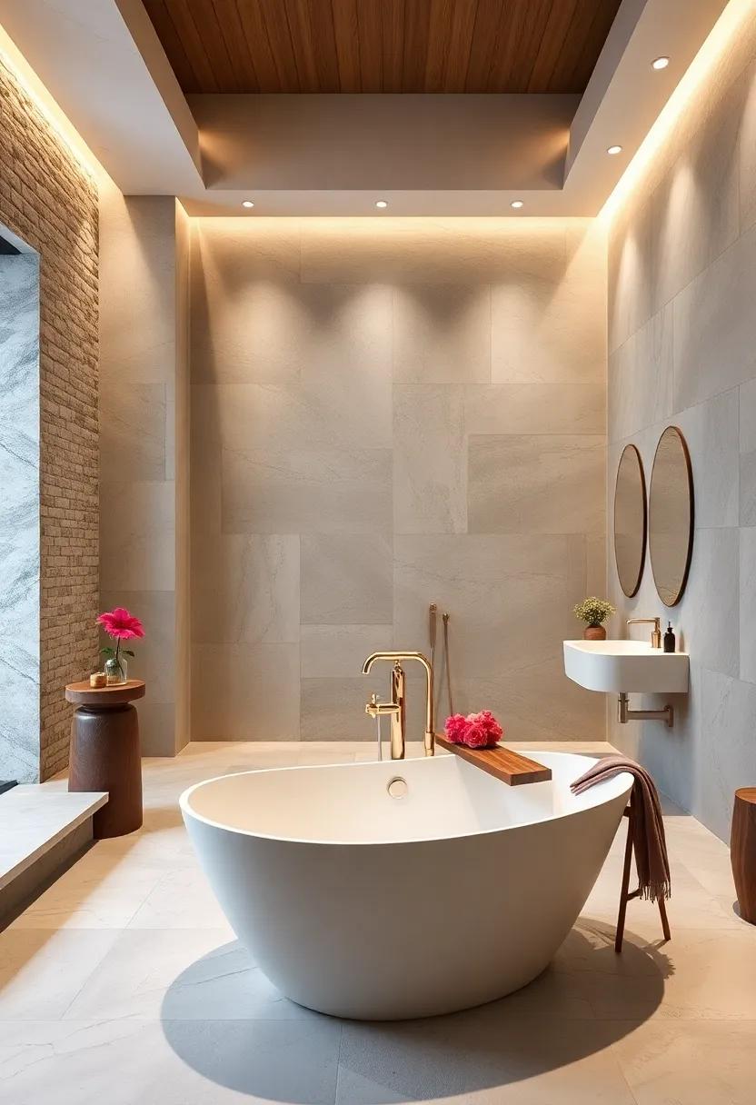 Spa-Inspired Oasis: Luxurious freestanding tubs paired with natural​ stone and ambient lighting evoke a tranquil‌ spa atmosphere