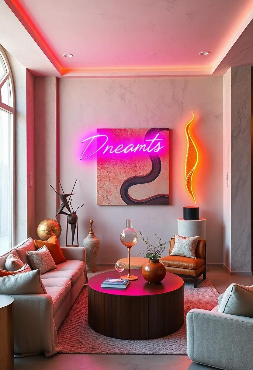 Neon Dreams - ‍Vibrant neon-lit sculptures injecting color and energy for a lively, expressive vibe