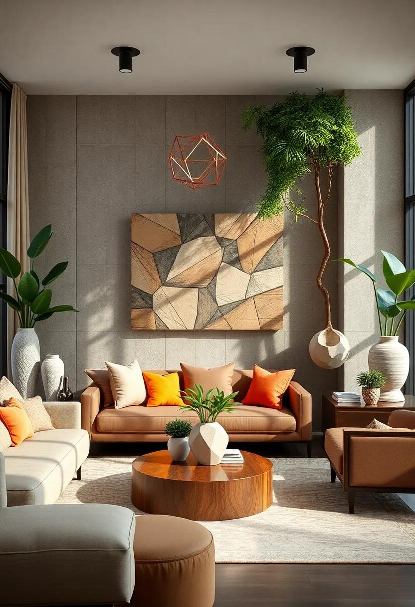 Urban Jungle - A mix of concrete and greenery sculptures that perfectly balance industrial and organic elements
